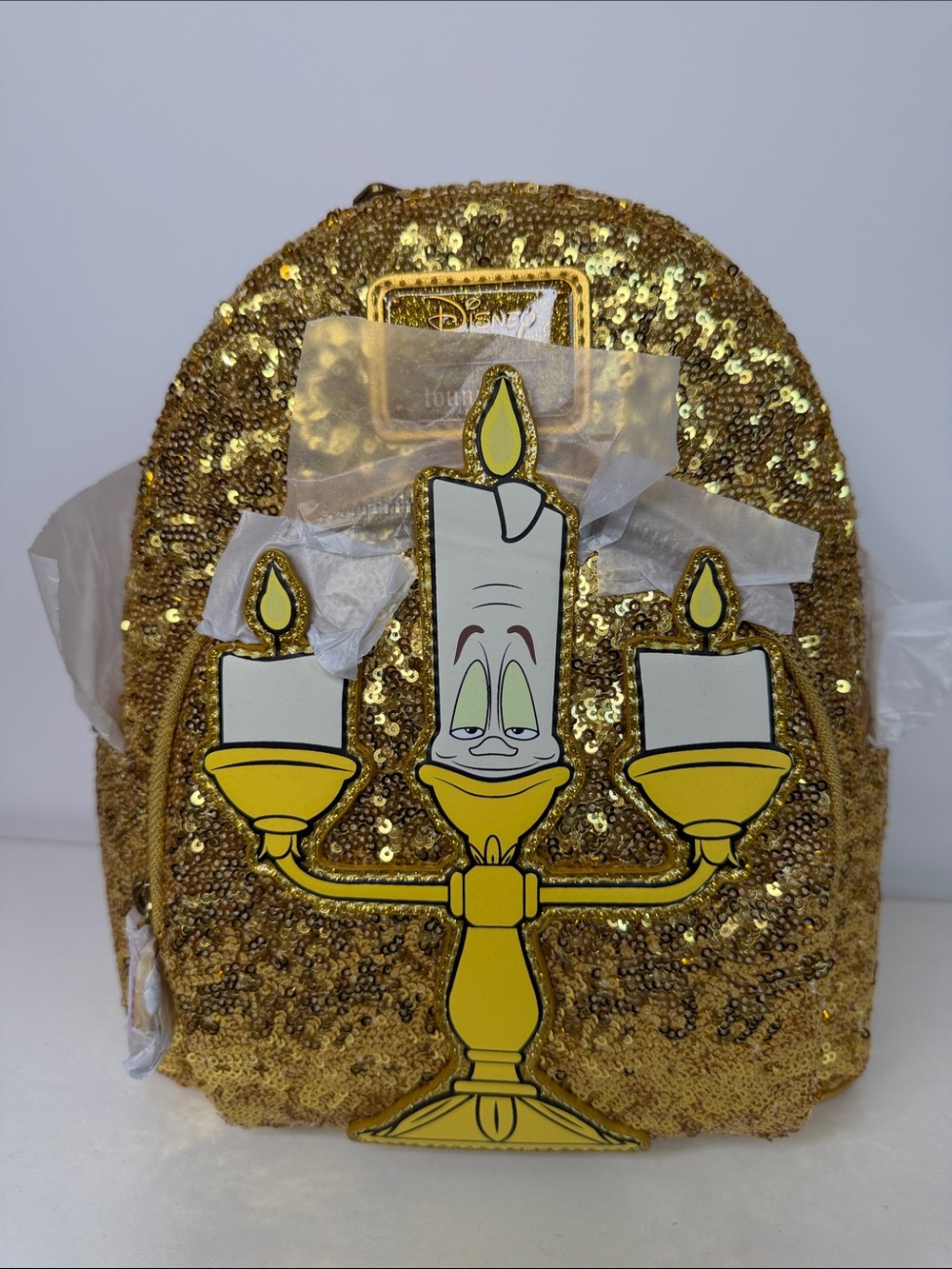 Disney Gold Sequin Lumière Candelabra Mini Backpack Party Accessory